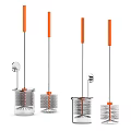 Modern Bathroom Accessories Toilet Brushes With Orange Handles Metal Rods And Transparent Holders