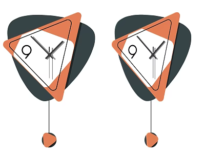 Triangular Clocks With Orange Border Black White Dial And Hanging Ball Pendulum 3d model