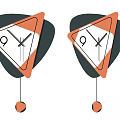 Triangular Clocks With Orange Border Black White Dial And Hanging Ball Pendulum