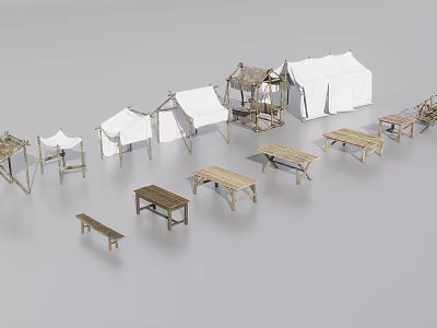 Wooden Outdoor Garden Decor Structures With Benches Tables And Gazebo Designs 3d model