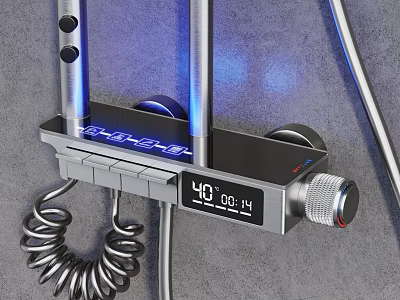 Modern Shower System With Digital Display Blue LED Light Metal Bracket And Temperature Control Knob 3d model