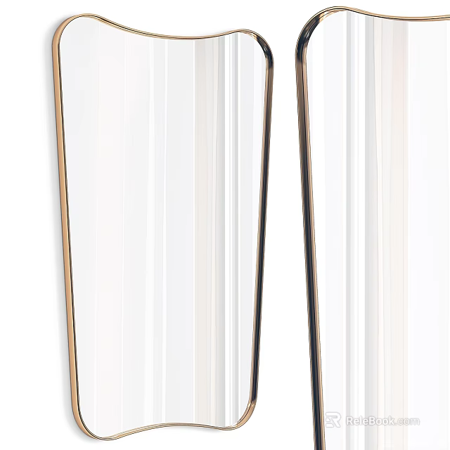 Modern Floor Mirror with Golden and Black Metal Stand for Elegant Home Decor 3d model 