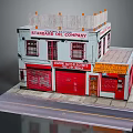 Cartoon Scene of Two Story Standard Oil Company Building With Red Roll Up Doors