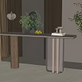 Elegant Modern Console Table With Marble Top Vase Flowers Fruits And Books Near Window Plant