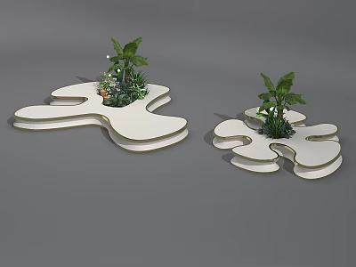 Unique Shaped White Base Decorative Pieces With Green Plants For Interior Decor 3d model