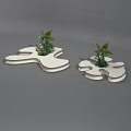 Unique Shaped White Base Decorative Pieces With Green Plants For Interior Decor 3d model