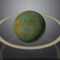 Detailed Planetary Celestial Body With Green Yellow Surface And Golden Ring