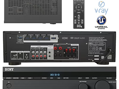 Sony Home Theater AV Receiver with HDMI CD Audio Ports Remote Control and Panel Design 3d model