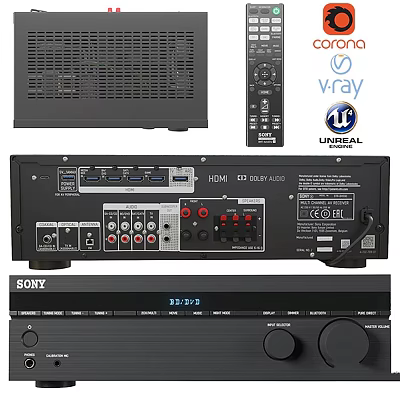 Sony Home Theater AV Receiver with HDMI CD Audio Ports Remote Control and Panel Design 3d model