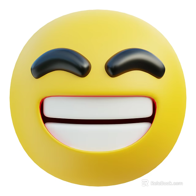 Game And Movie Character Yellow Smiling Face With Black Eyebrows And Open Mouth 3d model 