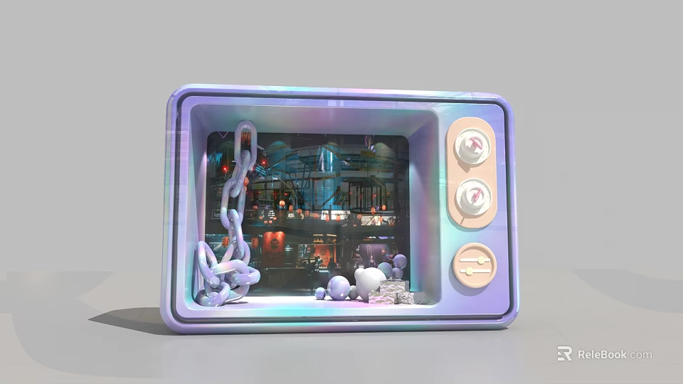 Unique Square Photo Check in Spot With Purple Iridescent Frame Chain And Spherical Ornaments 3d model 