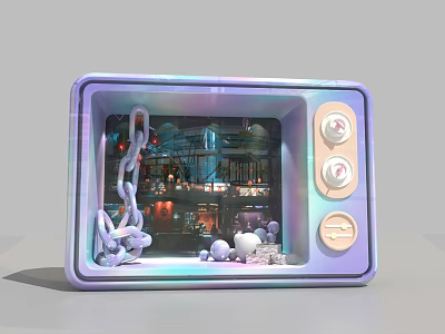 Unique Square Photo Check in Spot With Purple Iridescent Frame Chain And Spherical Ornaments 3d model