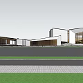 Modern Geometric Sales Office Building With Large Glass Windows And White Exterior