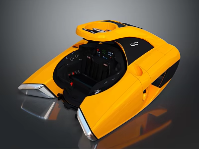 Streamlined Yellow Modern Cockpit Interior With Control Panel Digital Display And Seats 3d model