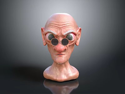 Cartoon Character Head Sculpture With Large Round Glasses Big Nose And Wrinkles 3d model