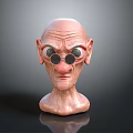 Cartoon Character Head Sculpture With Large Round Glasses Big Nose And Wrinkles