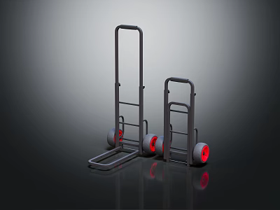 Two Heavy Duty Metal Trolleys With Red Wheels For Transport Use 3d model
