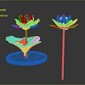 Golden And Light Blue Lotus Decorations With Green Leaves Blue Base And White Stem