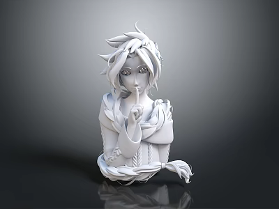 White Haired 3D Game Movie Character With Intricate Outfit And Graceful Hand Pose 3d model