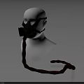 Protective Gas Mask With Dark Color And Orange Hose On Mannequin