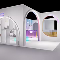 Modern White Exhibition Booth Featuring Arch Design And Colorful Lighting Display Space