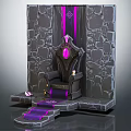 Majestic Fantasy Throne With Purple Accents And Stone Wall Backdrop On Decorative Purple Steps