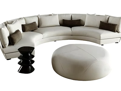 Modern Curved Light Colored Sofa Set With Cushions And Ottoman 3d model