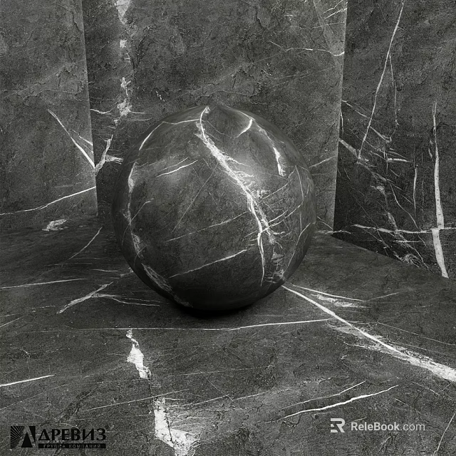 Black Marble Sphere Component With Surface Cracks And Marble Texture Background 3d model 
