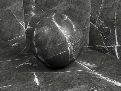 Black Marble Sphere Component With Surface Cracks And Marble Texture Background 3d model
