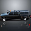Black Extended Truck With Roof Rack Orange Warning Light Shiny Finish And Reflective Surface