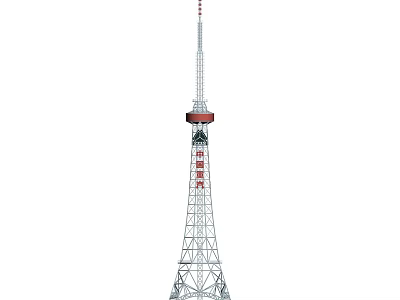 Tall Steel Structure Communication Tower With Red White Sections And Top Antenna Design 3d model