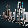 Detailed Mechanical Industrial Equipment With Complex Pipes And Metal Containers