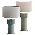 Modern Table Lamps With Gray And Light Green Ribbed Bases And Fabric Shades