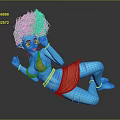 Blue Skinned Game Movie Character With Green Curly Hair Orange Skirt And Golden Bracelets