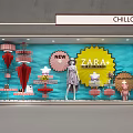 ZARA New Collection Window Display With Mannequin Umbrella Decorations And Blue Background