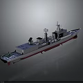 Gray and Blue Warship Model with Red Bottom and Radar Antenna Design