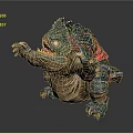Fantasy Mythical Creature with Green Red Skin Open Mouth Sharp Teeth Claws Detailed 3D Sculpture