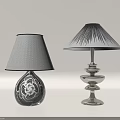 Modern Table Lamps With Gray Mesh Shade Black White Pattern And Silver Stacked Metal Base 3d model