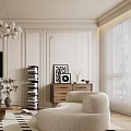 Modern Living Room Interior Featuring Spherical Chandelier Fireplace TV Plants Curved Sofa And Rug
