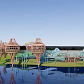 Colorful Children's Play Area With Slides Spinning Structures And Tower Like Decorations