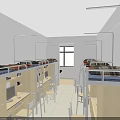 Simple Dormitory Room Interior With Bunk Beds Desks Chairs And Natural Light