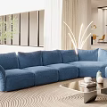 Luxury Soft Blue Velvet Sectional Sofa Set For Spacious Bright Modern Cozy Living Room