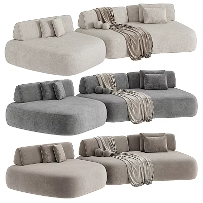 Modern Modular Sectional Sofa In Different Colors With Cozy Fabric Multiple Cushions And Throw Blanket 3d model