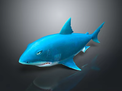 Blue Shark 3D Rendered Model With Sharp Teeth And Fins Against Black Background 3d model