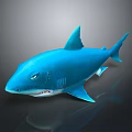 Blue Shark 3D Rendered Model With Sharp Teeth And Fins Against Black Background