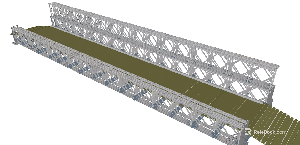 Steel Truss Bridge Structure With Green Deck And Metal Framework Design 3d model