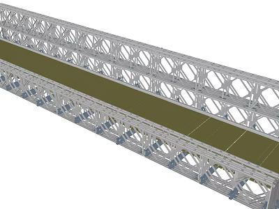 Steel Truss Bridge Structure With Green Deck And Metal Framework Design 3d model