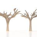 Two Modern Decorative Light Colored Branch Shaped Pillars On White Background
