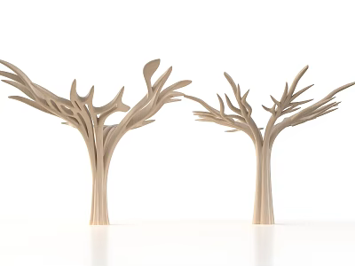 Two Modern Decorative Light Colored Branch Shaped Pillars On White Background 3d model