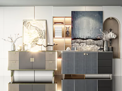 Elegant Modern Hallway Cabinet And Sideboard With Decorative Art And Lighting 3d model